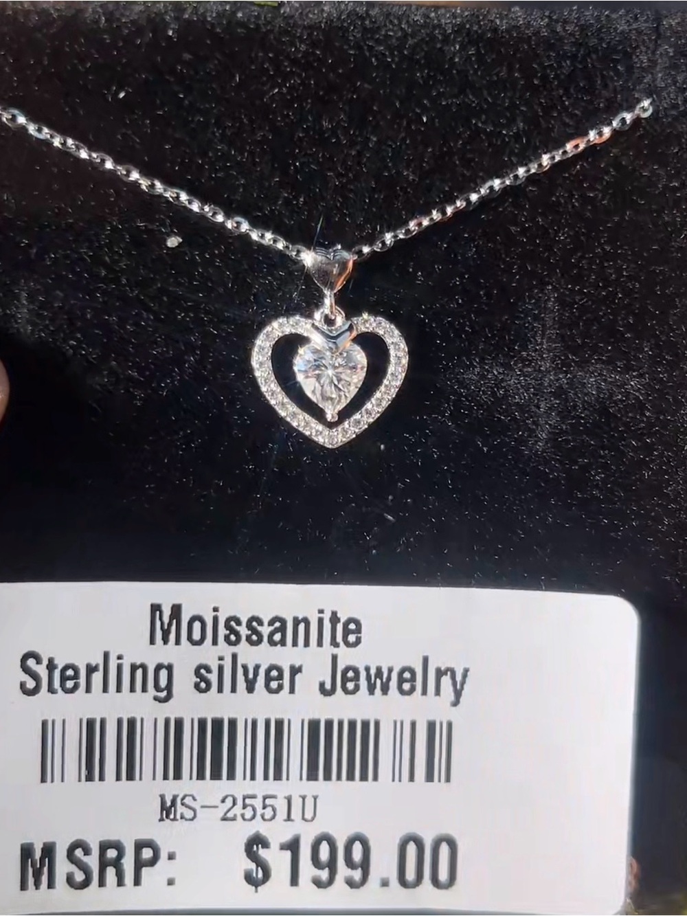 Moissanite Sterling Silver Heart Pendant Necklace - Silver